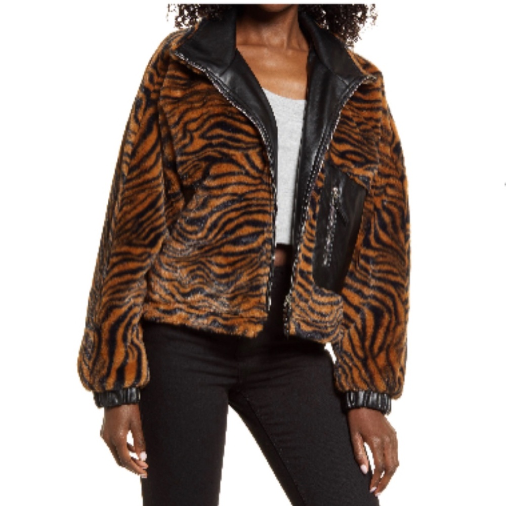 BLANKNYC - Faux Sherling with Leather Trim Bomber Jacket